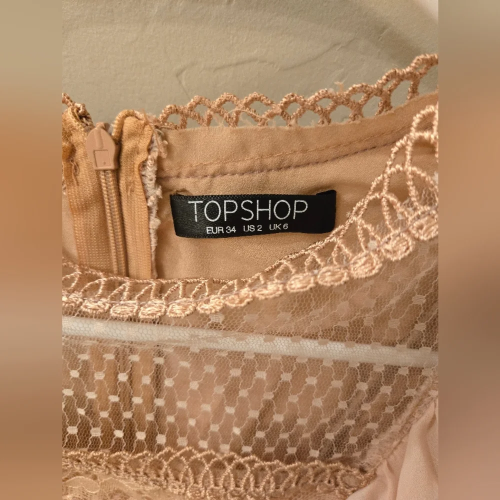 Nude Lace Tiered Ruffle Dress Romantic Cottagecore Style - Picture 6 of 7